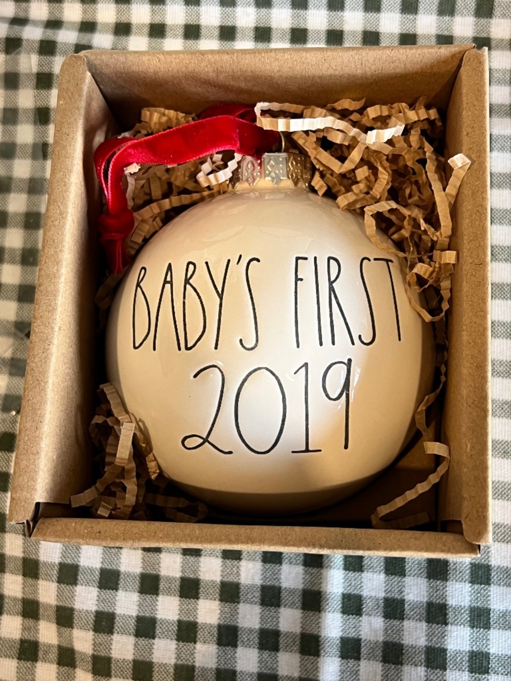 NEW! Rae Dunn Magenta Baby's FIRST 2019 Christmas Ornament Ceramic Artisan